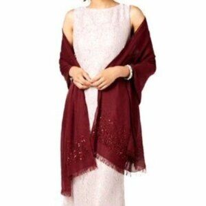 Adrianna Papell Women's Fringe Embellished Shawl/Wrap in Deep‎ Wine Red, OS